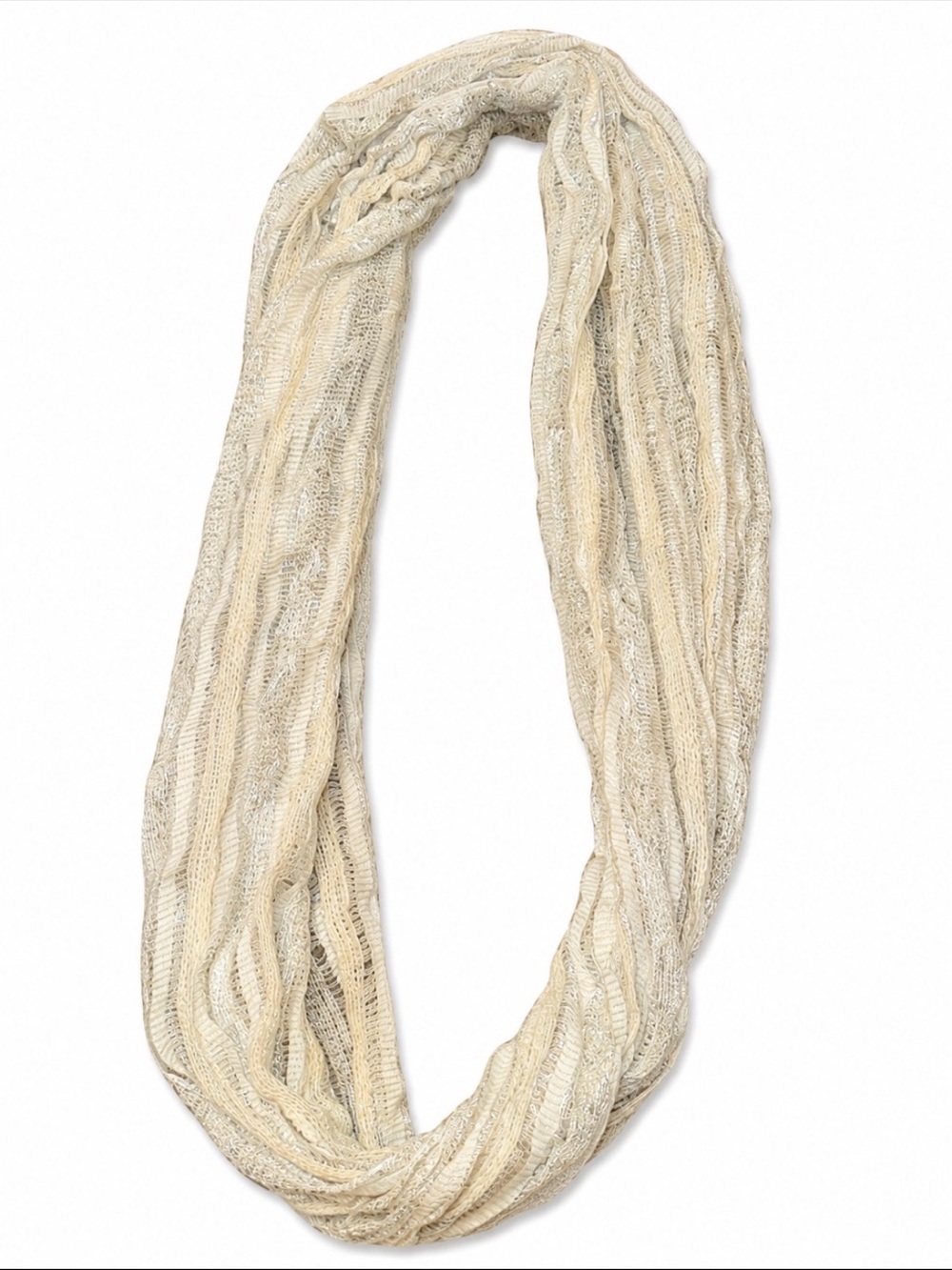 Apt. 9 Ivory infinity scarf with Silver Metallic Stripes Spring Fall lightweight - Picture 2 of 9